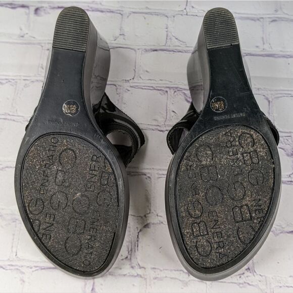 BCBGeneration Black Patent Leather Queenie Platform Wedge Thong Sandals - Picture 6 of 10